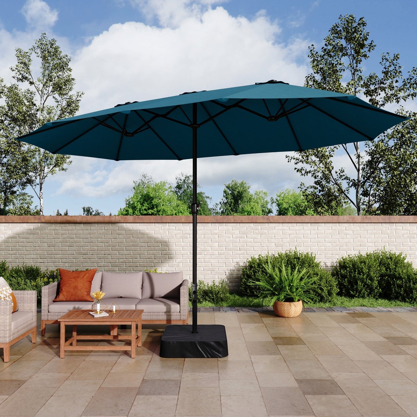 Parasol double extra large de 15 pieds pour patio double face de MAISON ARTS avec base incluse
