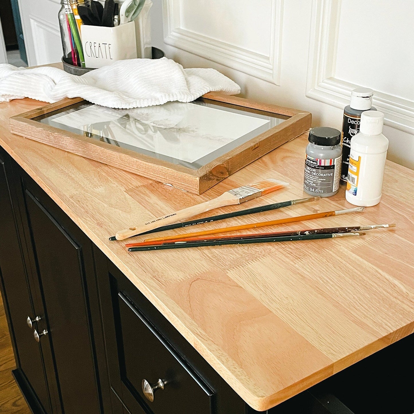 Desserte de cuisine Sophia &amp; William avec abattant et plateau en bois d'hévéa, desserte de cuisine roulante avec grand meuble de rangement