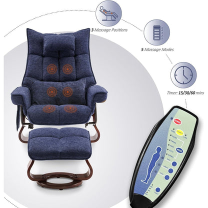 Ensemble de 2 fauteuils inclinables pivotants avec pouf et coussin de nuque, tissu chenille