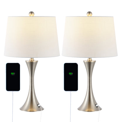 Lampe de table LED Makena 22,75 cm en fer moderne et glamour avec port de chargement USB (lot de 2) par JONATHAN Y