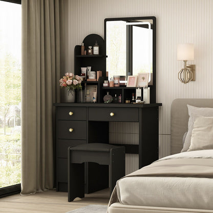 Coiffeuse avec éclairage LED, miroir et tabouret