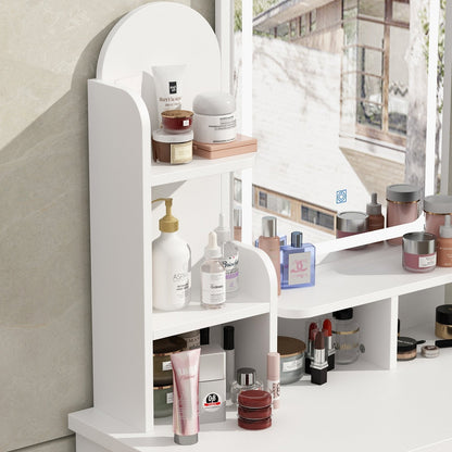 Coiffeuse avec éclairage LED, miroir et tabouret