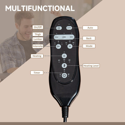 Fauteuil de bureau ergonomique de massage en microfibre, dossier haut, inclinable, chauffant, repose-pieds et télécommande