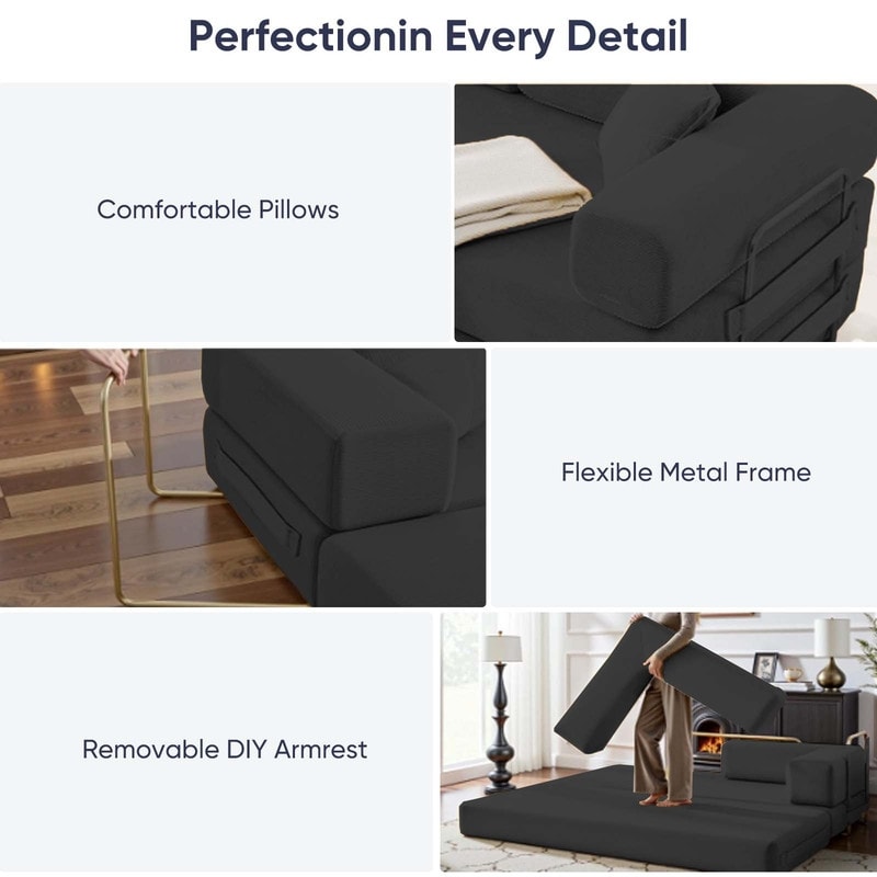 Canapé-lit convertible Mixoy avec accoudoirs amovibles, matelas pliant, canapé-lit de sol amovible et lavable