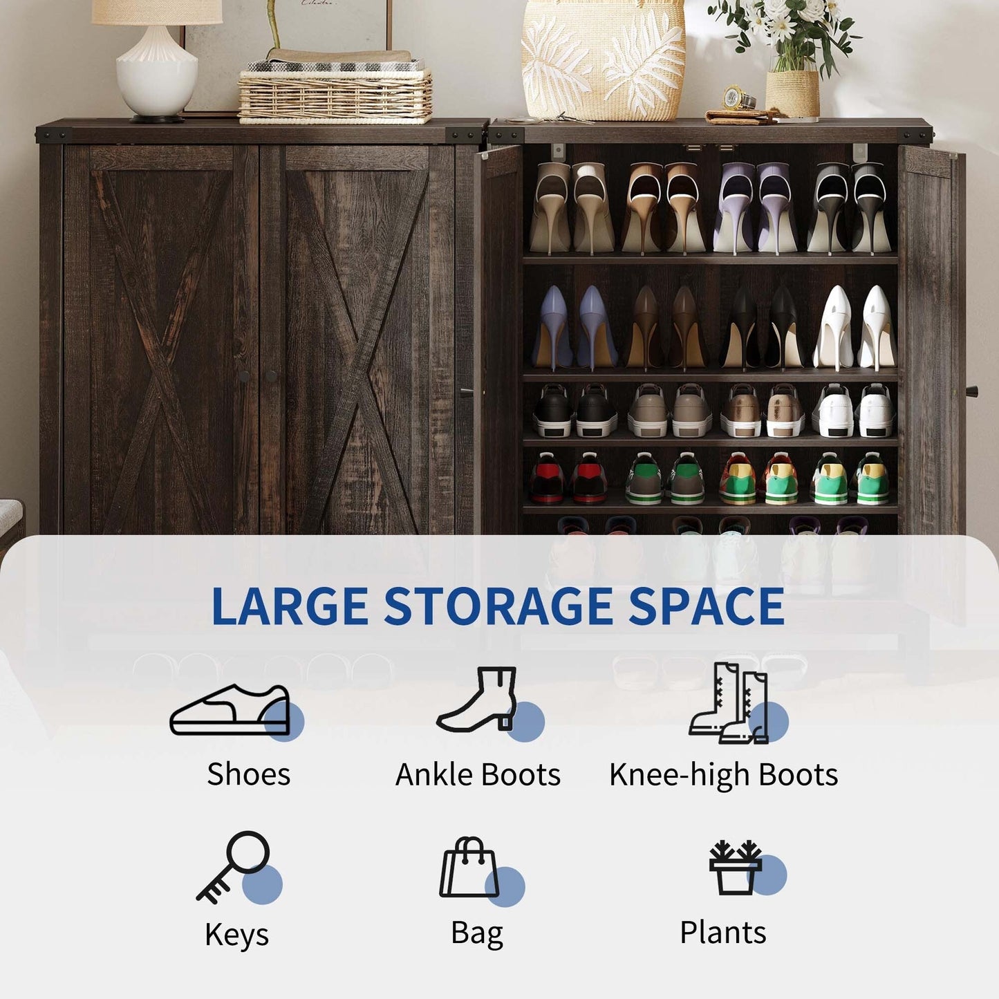 Meuble de rangement à chaussures Moasis à 5 niveaux pour 20 paires de chaussures avec portes doubles pour l'entrée