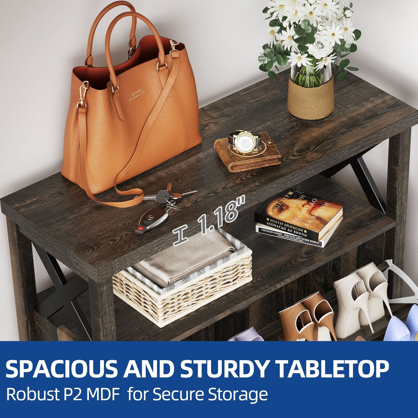 Meuble de rangement à chaussures Moasis avec 2 compartiments pour entrée et couloir