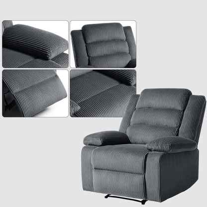 Fauteuil inclinable manuel moderne en velours côtelé, fauteuil inclinable réglable avec accoudoirs larges