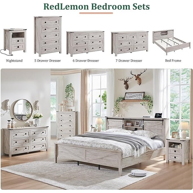 Commode 6 tiroirs style ferme, meuble TV en bois, commode