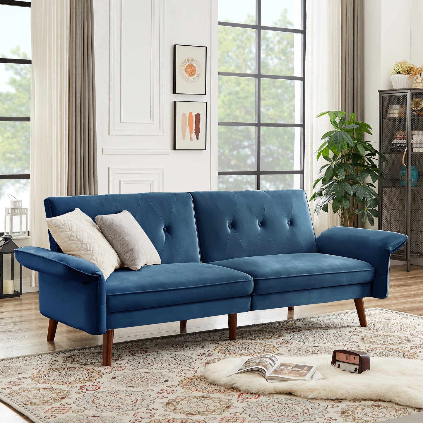 Canapé-lit futon moderne, canapé-lit convertible avec pieds fuselés en bois, 78,35 l, petit canapé à dossier divisé pour salon