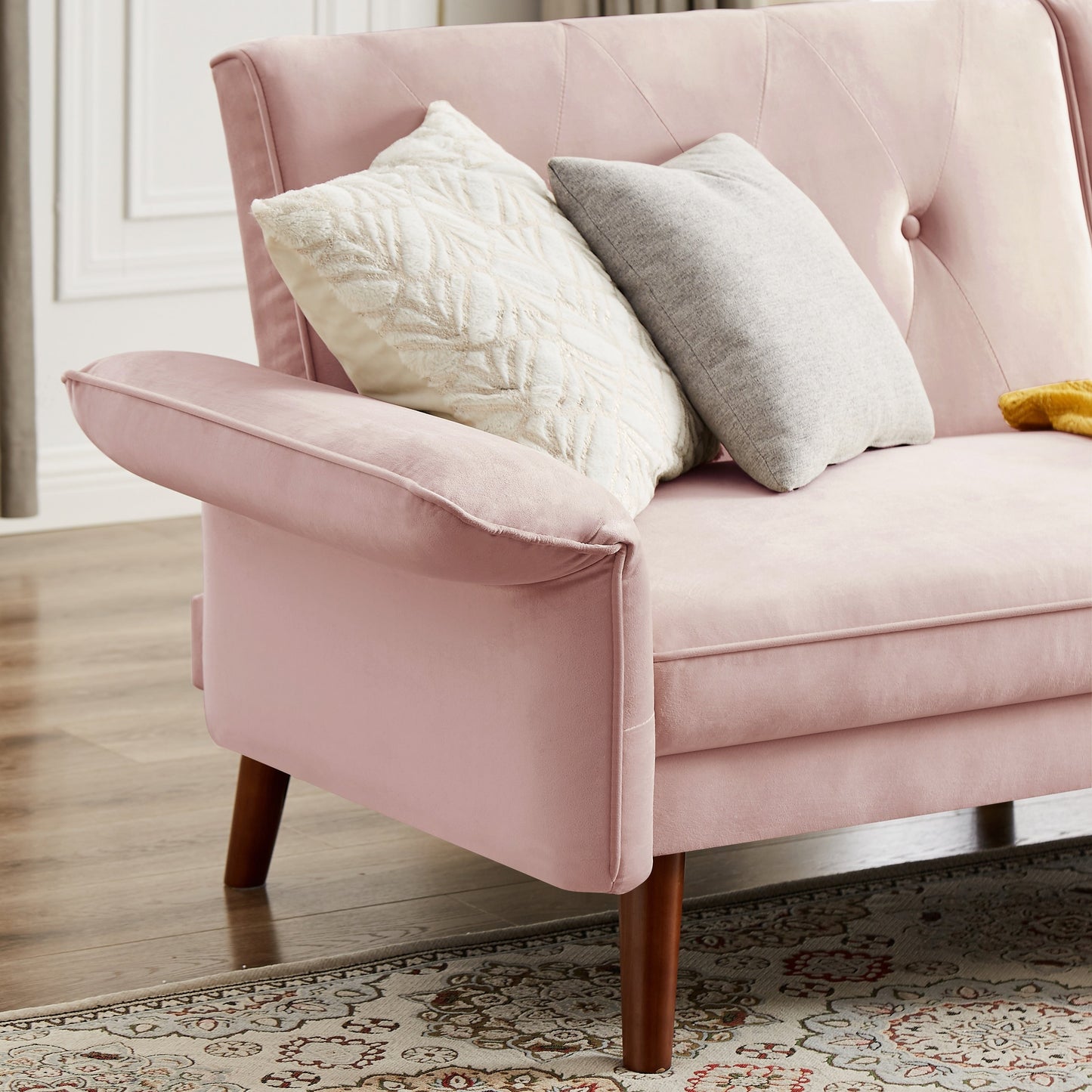 Canapé-lit futon moderne, canapé-lit convertible avec pieds fuselés en bois, 78,35 l, petit canapé à dossier divisé pour salon