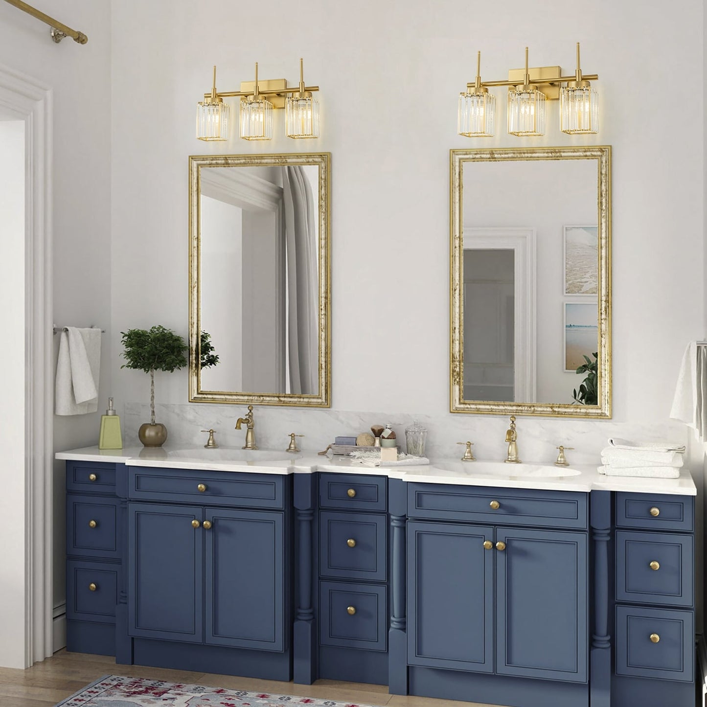 Applique murale moderne dorée à intensité variable, style cylindre glamour pour salle de bain, en cristal, pour meuble-lavabo