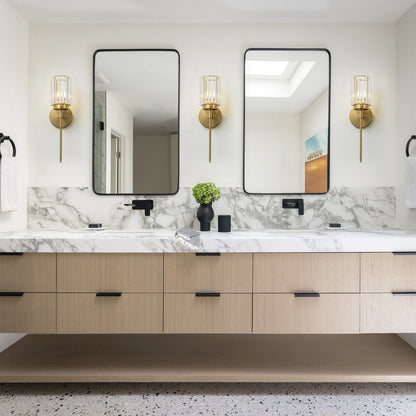 Applique murale moderne dorée à intensité variable, style cylindre glamour pour salle de bain, en cristal, pour meuble-lavabo