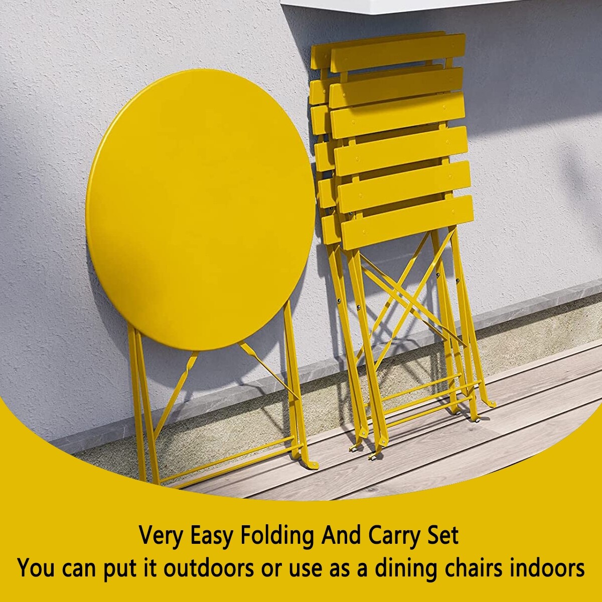 Ensemble bistrot pliant en métal 3 pièces, résistant aux intempéries, pour l'extérieur et l'intérieur, idéal pour la terrasse, la cour et le jardin.