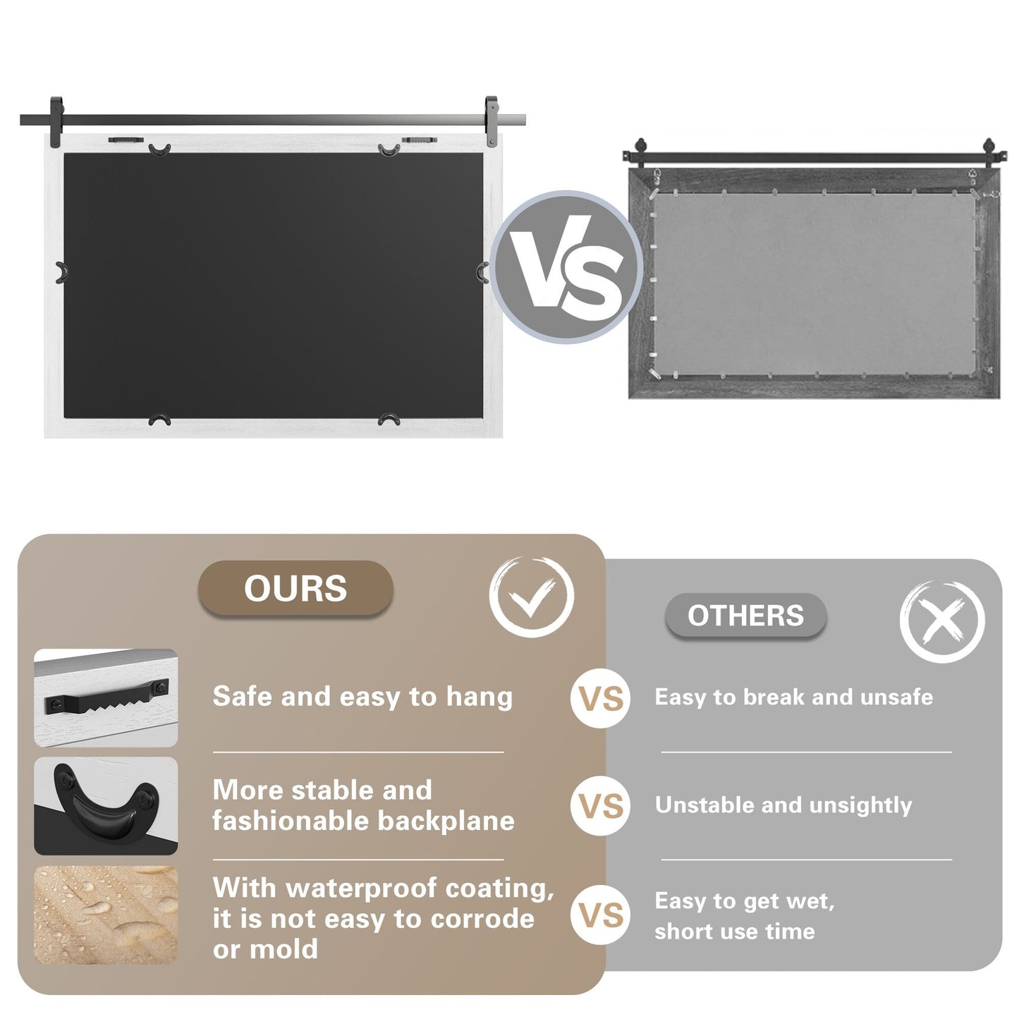 Miroirs muraux modernes, miroir rectangulaire à cadre en bois, miroir de salle de bain, miroir de style grange, miroir de porte de grange disponible en plusieurs tailles