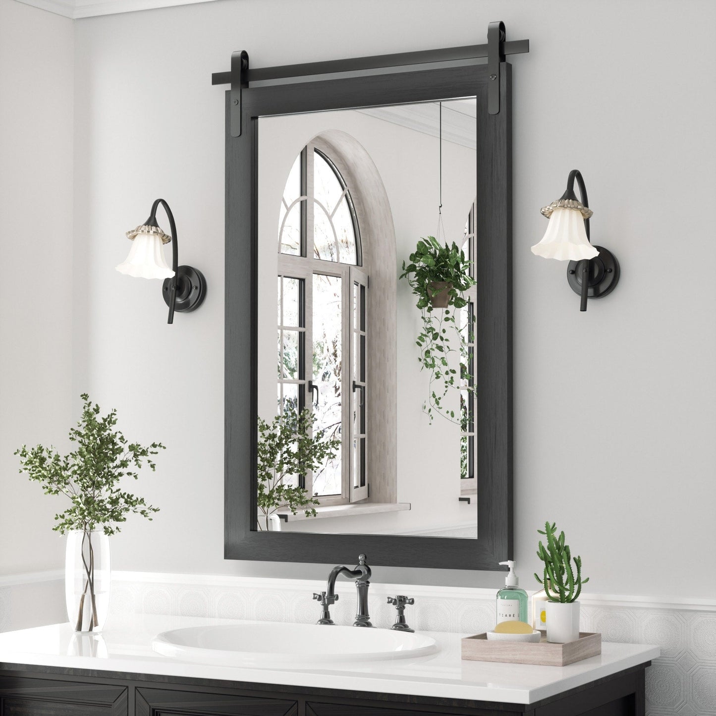 Miroirs muraux modernes, miroir rectangulaire à cadre en bois, miroir de salle de bain, miroir de style grange, miroir de porte de grange disponible en plusieurs tailles