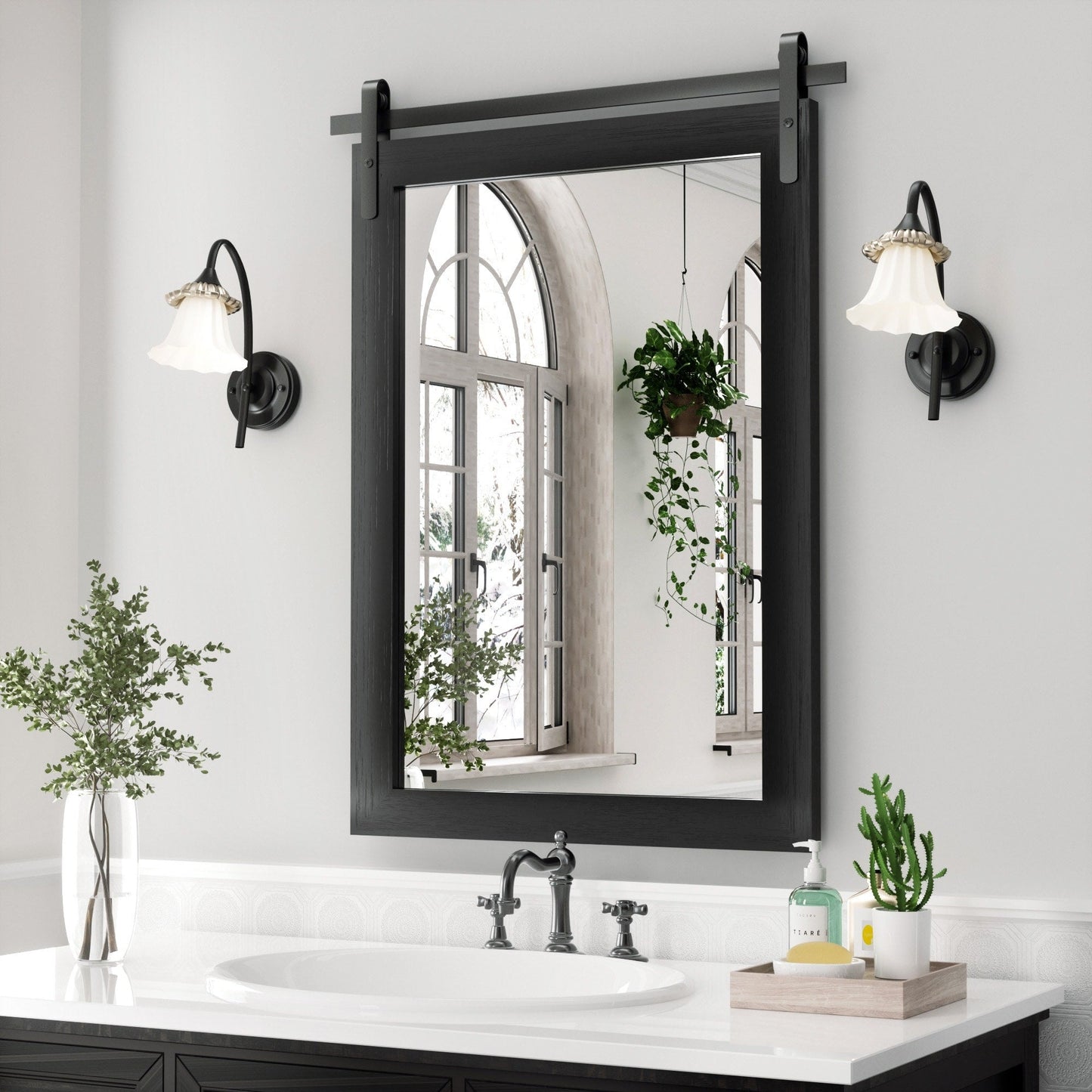 Miroirs muraux modernes, miroir rectangulaire à cadre en bois, miroir de salle de bain, miroir de style grange, miroir de porte de grange disponible en plusieurs tailles