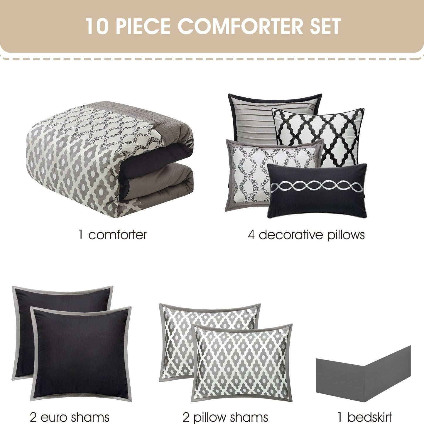 Nanshing Calvin Luxury10-Piece Geometric Comforter Set