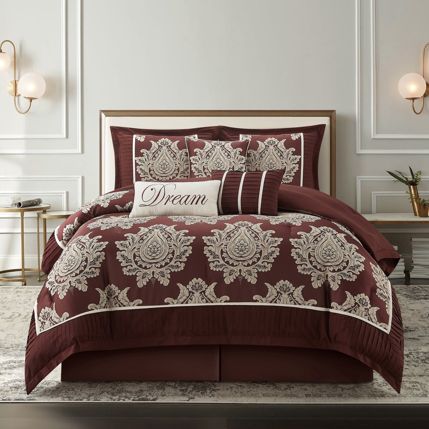 Ensemble de couette traditionnelle damassée Nanshing Tiana 7 pièces
