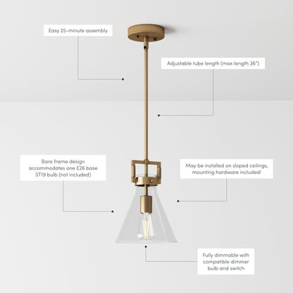Suspension en verre Nathan James Vincent, luminaire suspendu avec tige réglable et abat-jour transparent