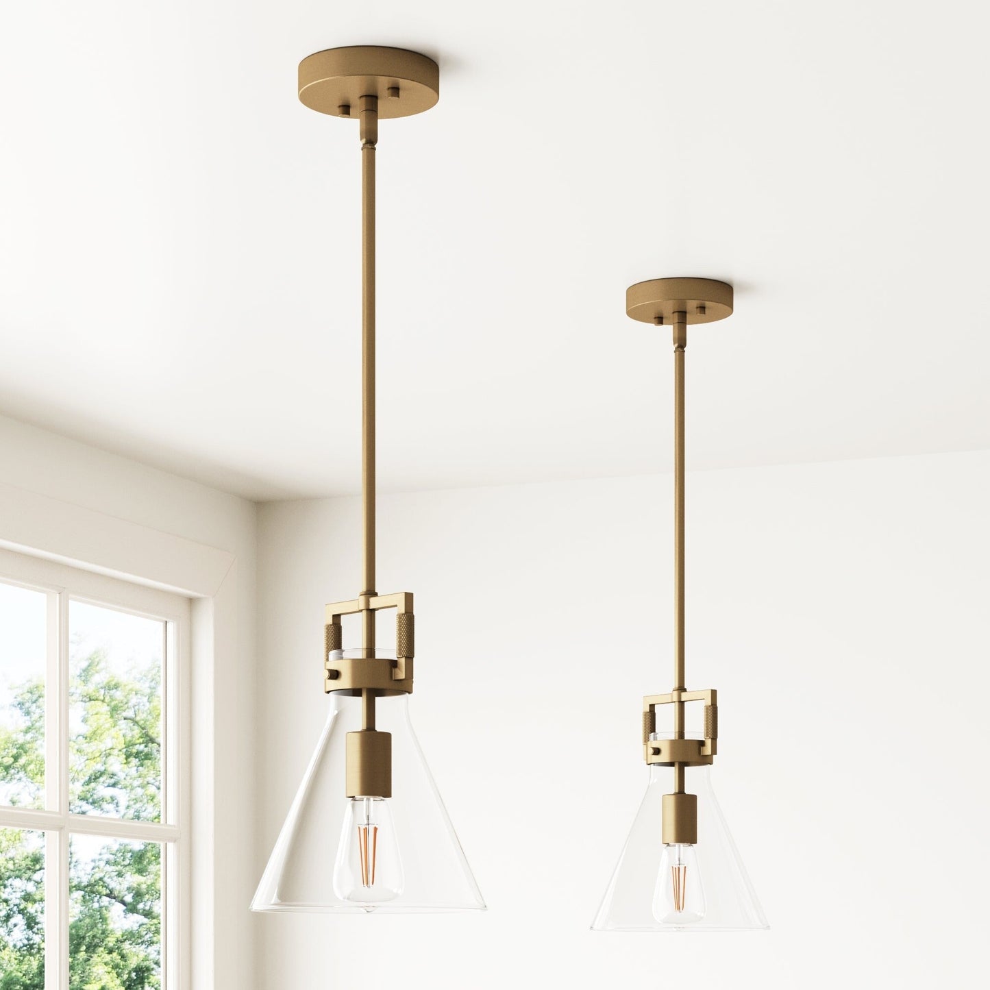 Suspension en verre Nathan James Vincent, luminaire suspendu avec tige réglable et abat-jour transparent