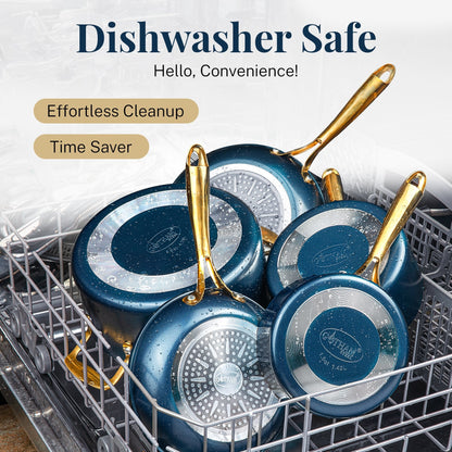 Batterie de cuisine antiadhésive en céramique ultra performante Gotham Steel Natural Collection, 15 pièces, bleu marine