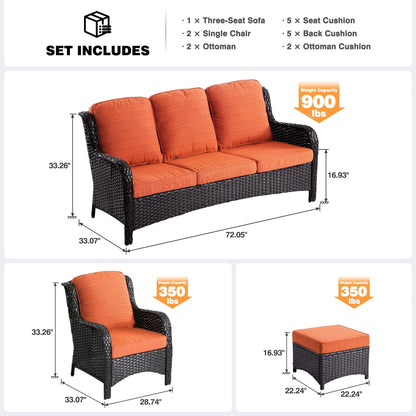 Ensemble de conversation 5 pièces en osier pour patio à dossier haut OVIOS