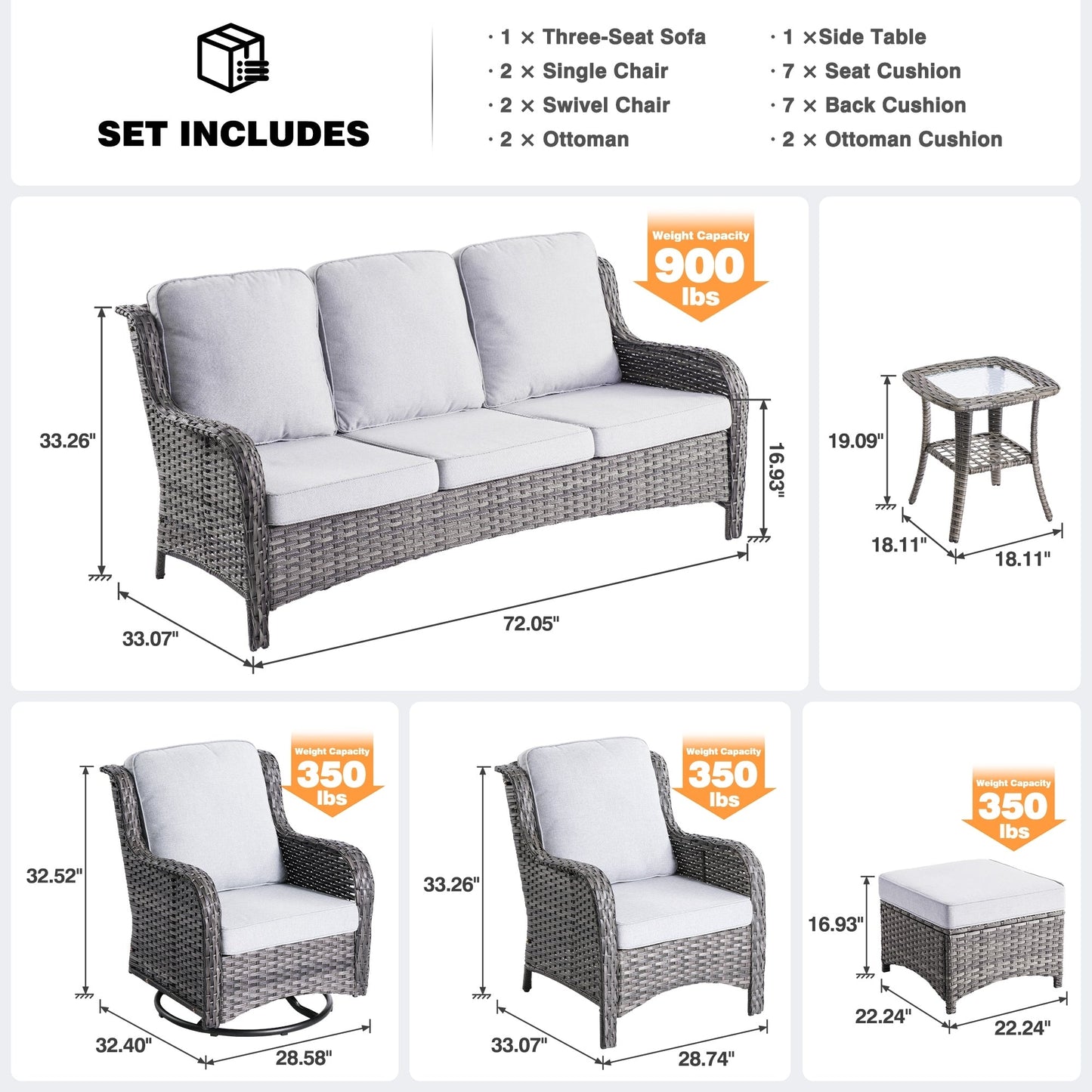 Ensemble de 8 chaises pivotantes en osier pour patio OVIOS