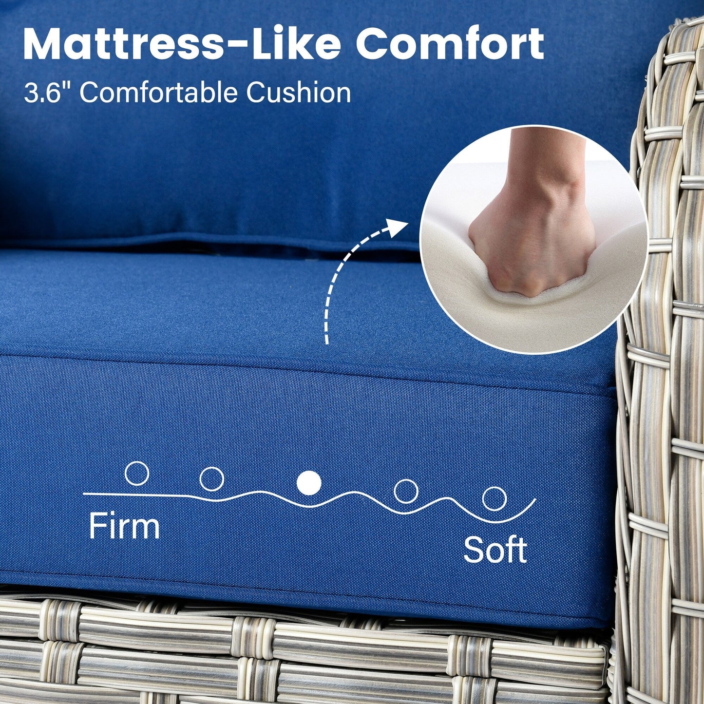 Ensemble de 9 chaises pivotantes d'extérieur en osier OVIOS avec table à feu