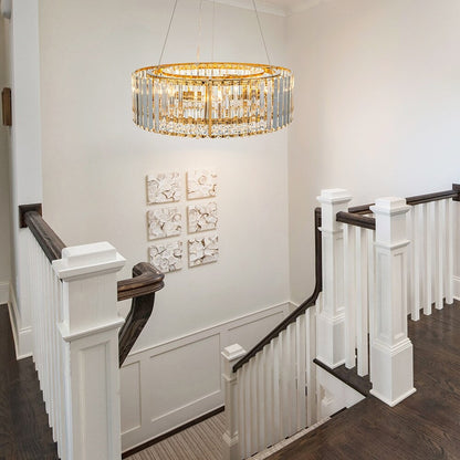 Lustre rond moderne en cristal OYIPRO 6/8/12 lumières en forme de tambour pour îlot de cuisine