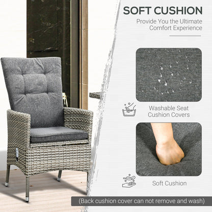 Ensemble de 3 canapés de patio Outsunny en rotin synthétique, chaises inclinables d'extérieur, table basse avec plateau en plastique grain de bois