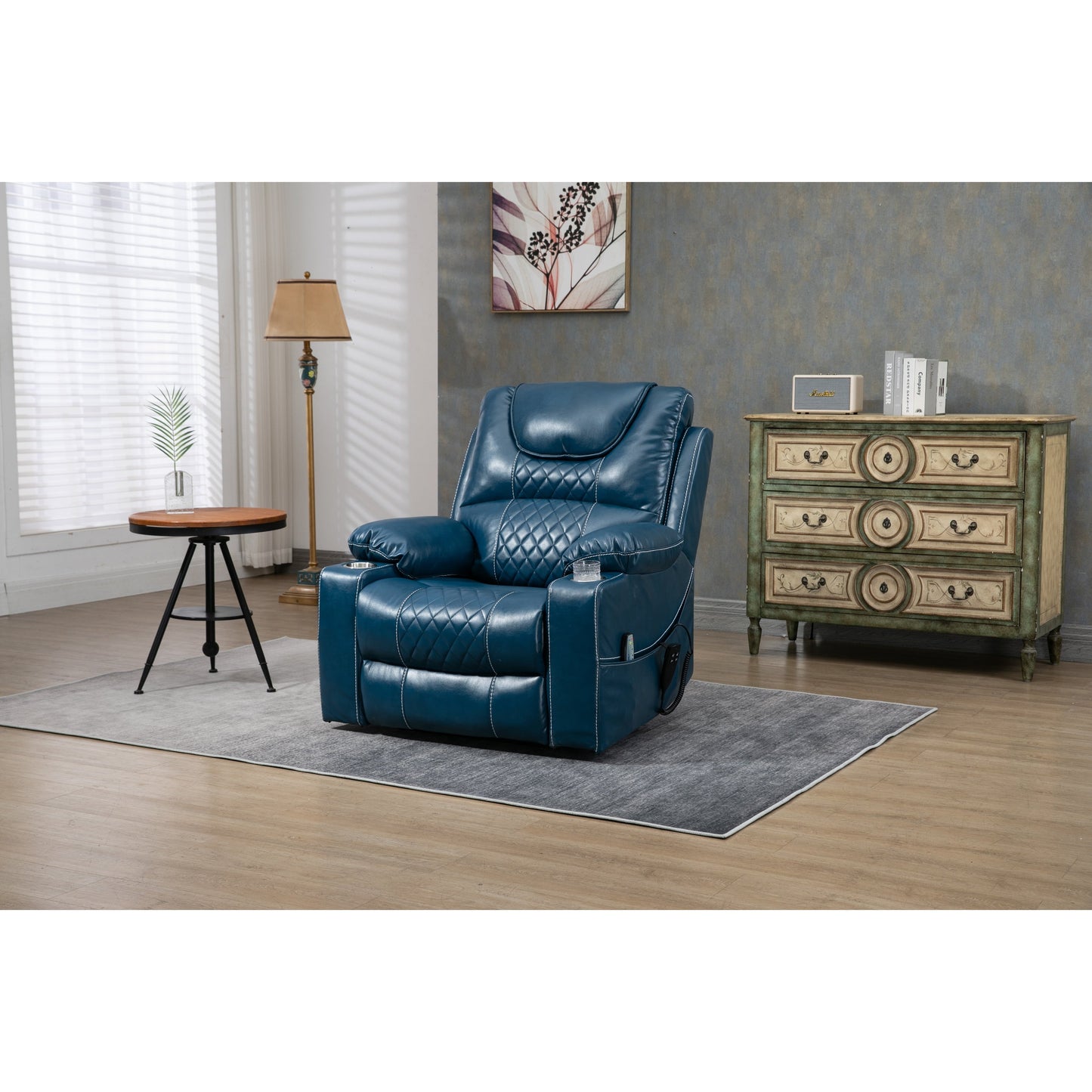 Fauteuil inclinable électrique surdimensionné en cuir PU avec massage, chauffage lombaire, porte-gobelet, inclinaison à plat à 180°