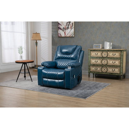 Fauteuil inclinable électrique surdimensionné en cuir PU avec massage, chauffage lombaire, porte-gobelet, inclinaison à plat à 180°