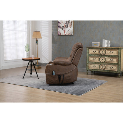 Fauteuil inclinable électrique surdimensionné en cuir PU avec massage, chauffage lombaire, porte-gobelet, inclinaison à plat à 180°