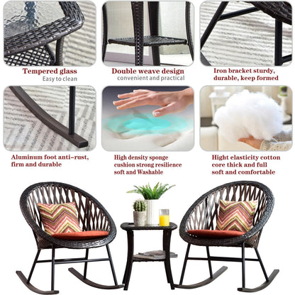 Ensemble bistrot OVIOS 3 pièces avec chaises à bascule et table basse en verre