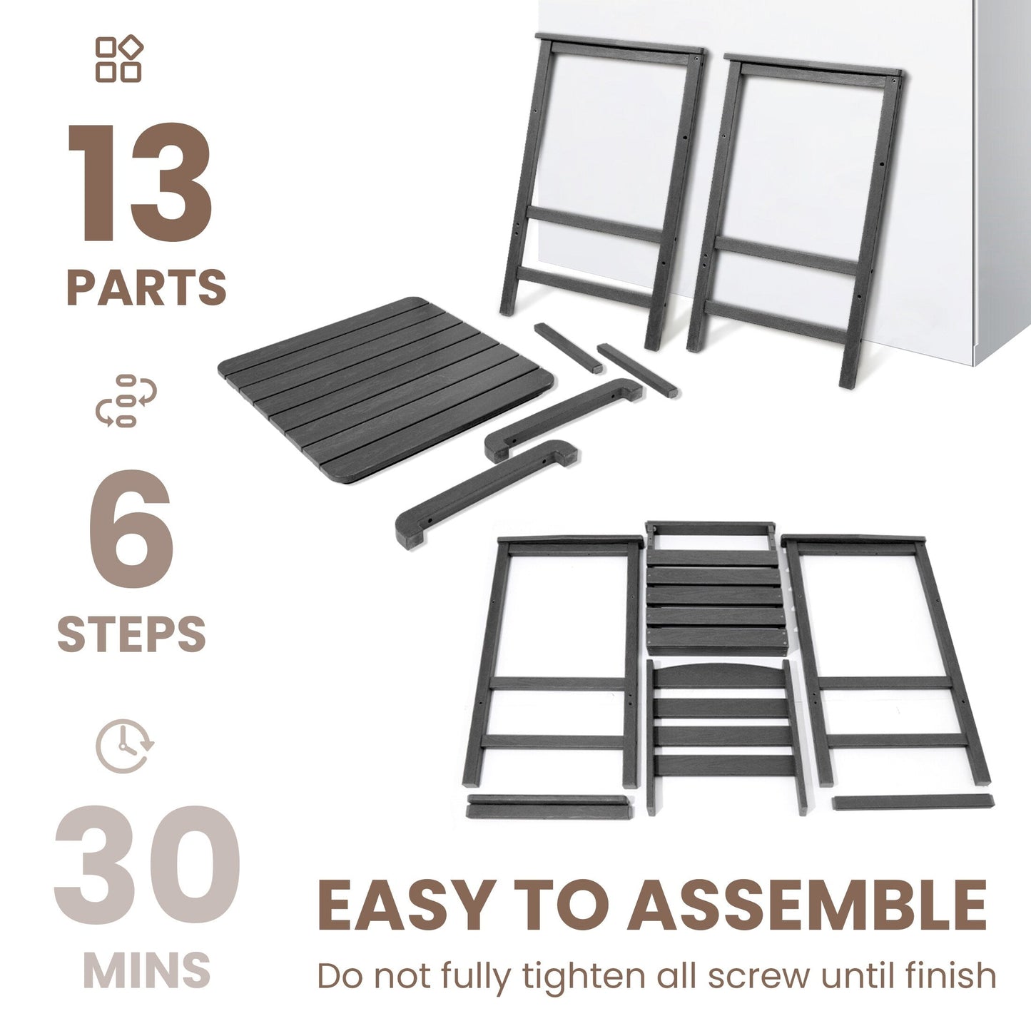 Ensemble de 3 chaises hautes Adirondack en plastique pour patio