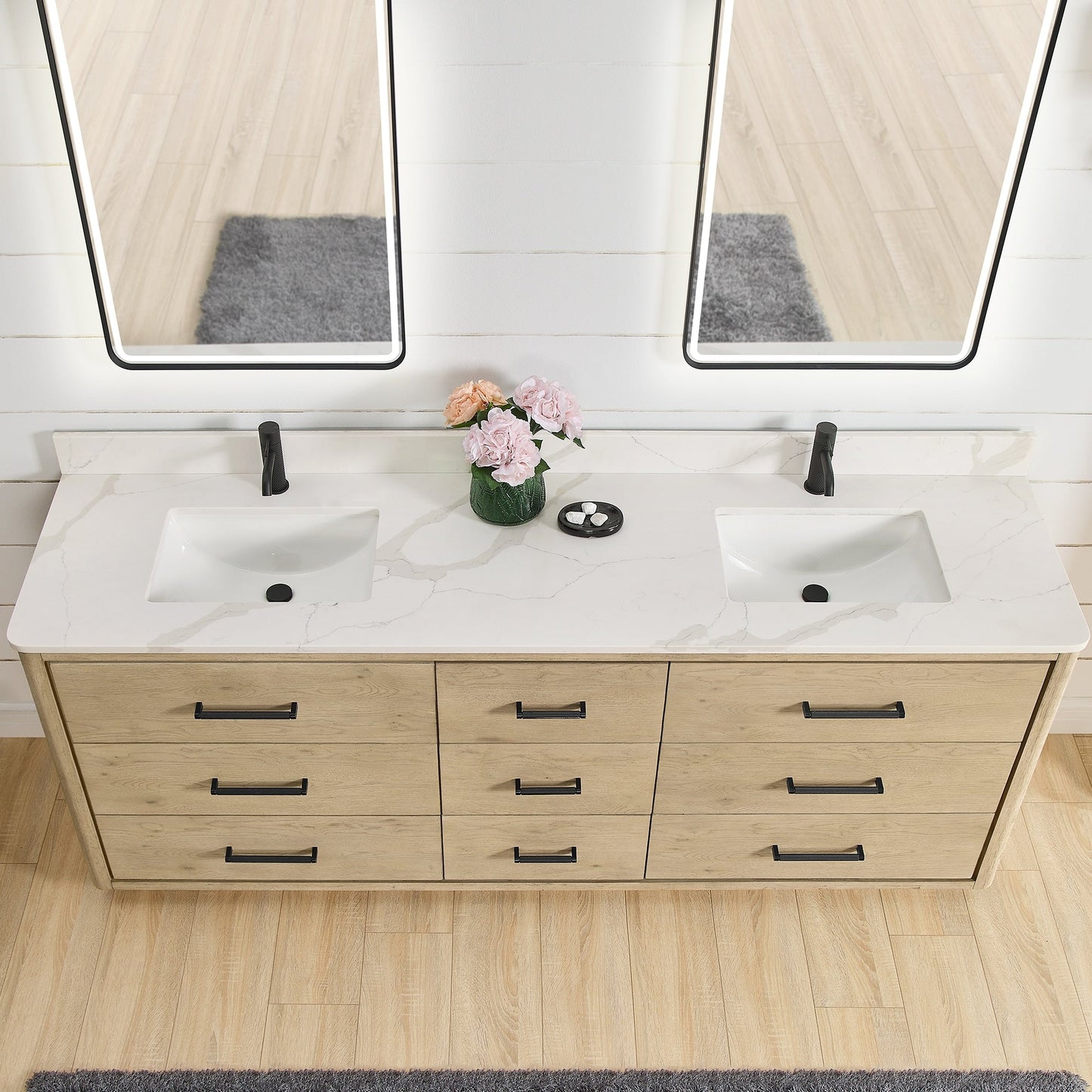 Meuble-lavabo Porto avec dessus en quartz blanc sans miroir