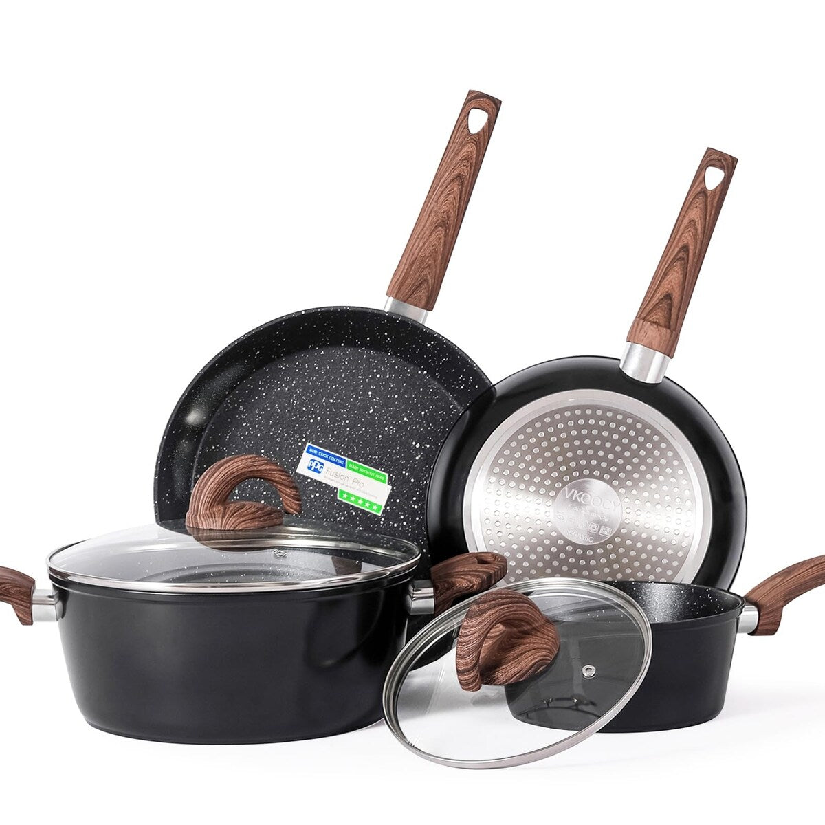 Ensemble de casseroles et poêles antiadhésives, batterie de cuisine en céramique avec motifs, ustensiles de cuisine à induction avec poêles, cocotte avec couvercles