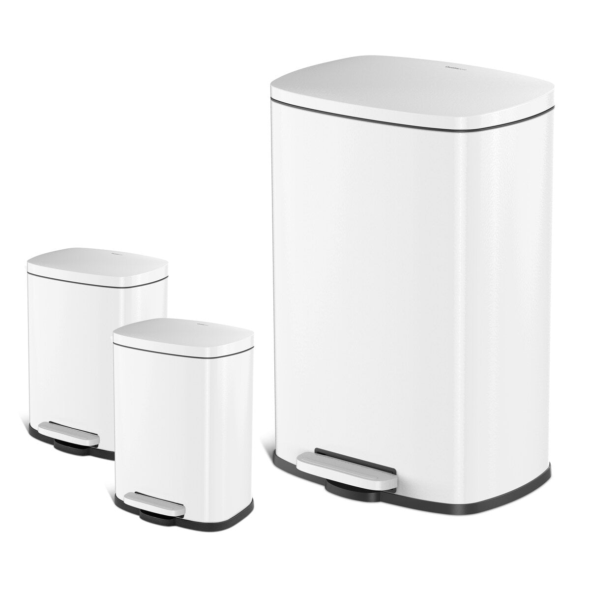 Poubelles rectangulaires Qualiazero de 13,2 gallons et deux de 1,3 gallon à pédale - Ensemble familial