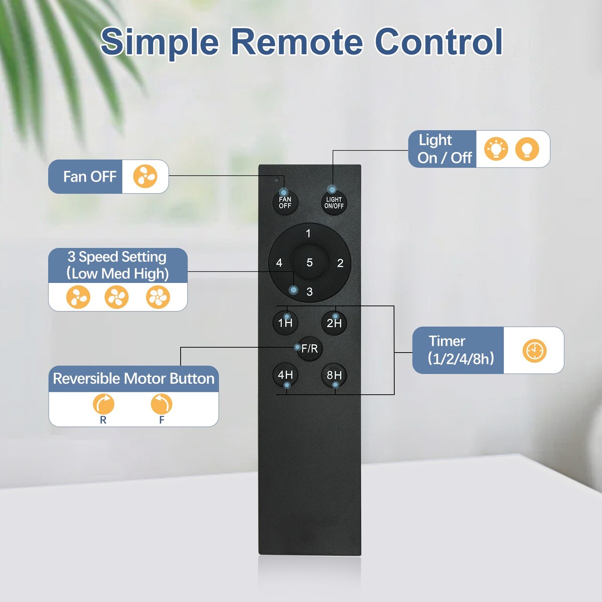 Ventilateur de plafond télécommandé avec lumières, grandes 8 pales en bois