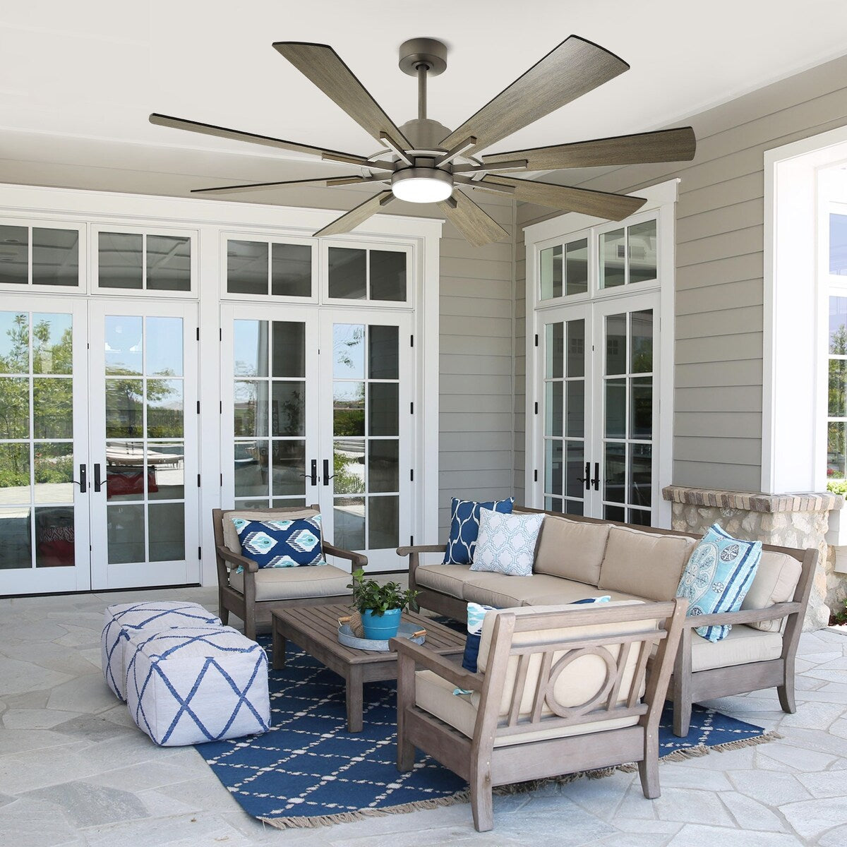 Ventilateur de plafond télécommandé avec lumières, grandes 8 pales en bois