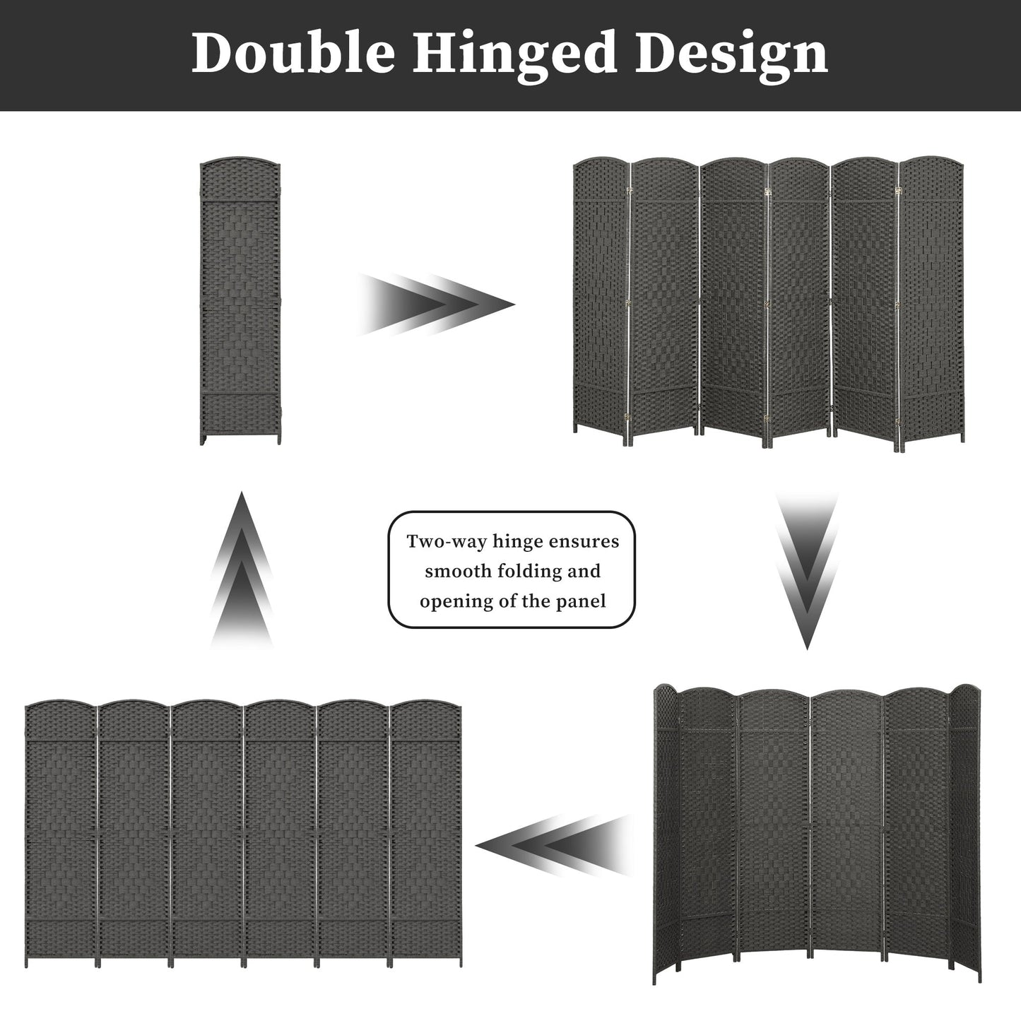 Paravent de séparation de pièce de 6 pieds de haut en fibre tissée, écran de confidentialité autoportant, écran pliant
