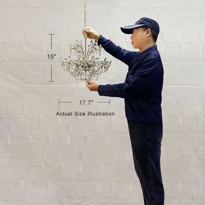 Lustre Rosa à 6 lumières en cristal argenté brossé avec motif de fleurs champagne