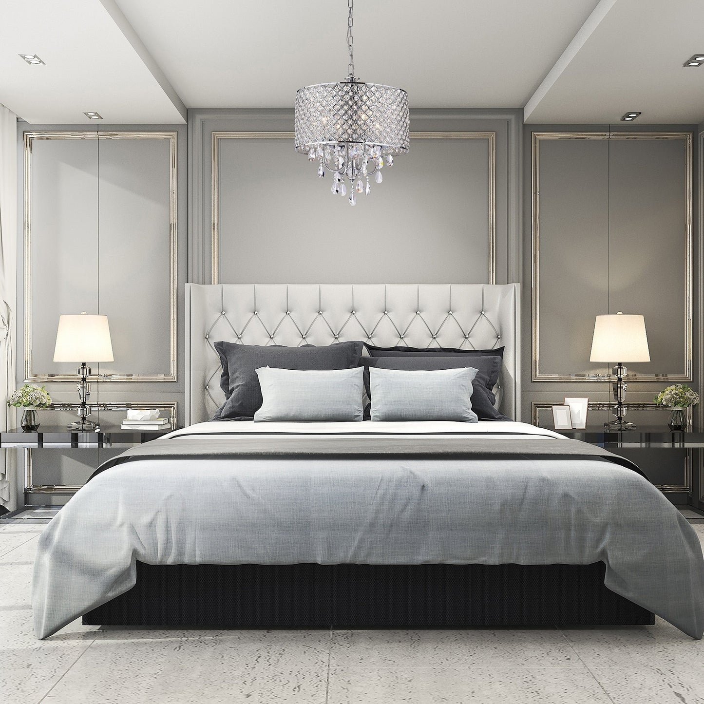 Lustre tambour à perles rondes avec cristaux suspendus