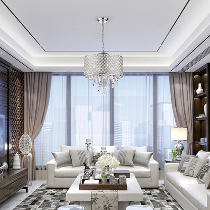 Lustre tambour à perles rondes avec cristaux suspendus