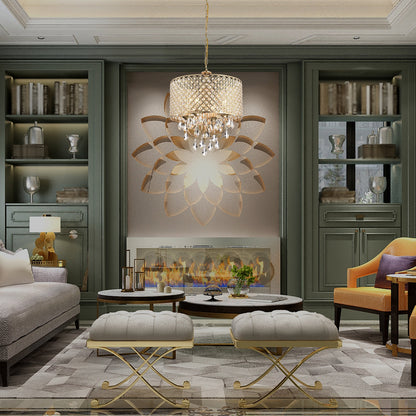 Lustre tambour à perles rondes avec cristaux suspendus