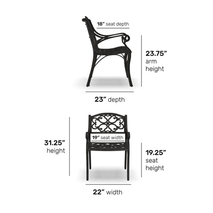 Ensemble de salle à manger d'extérieur en aluminium bronze Sanibel 7 pièces avec table à manger ovale de 72 pouces et six fauteuils par Homestyles