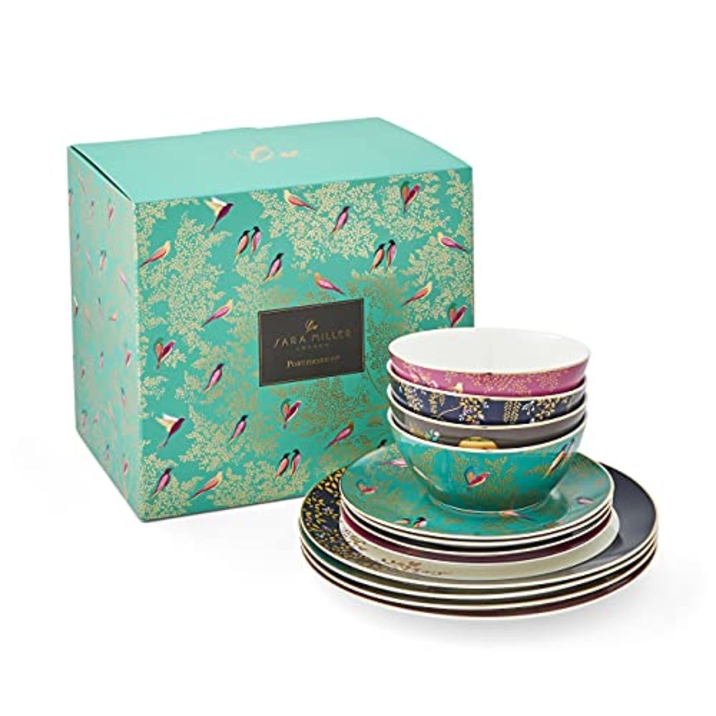 Service de table 12 pièces Sara Miller London Chelsea - 11 assiettes plates, 8 assiettes à dessert, 6 bols