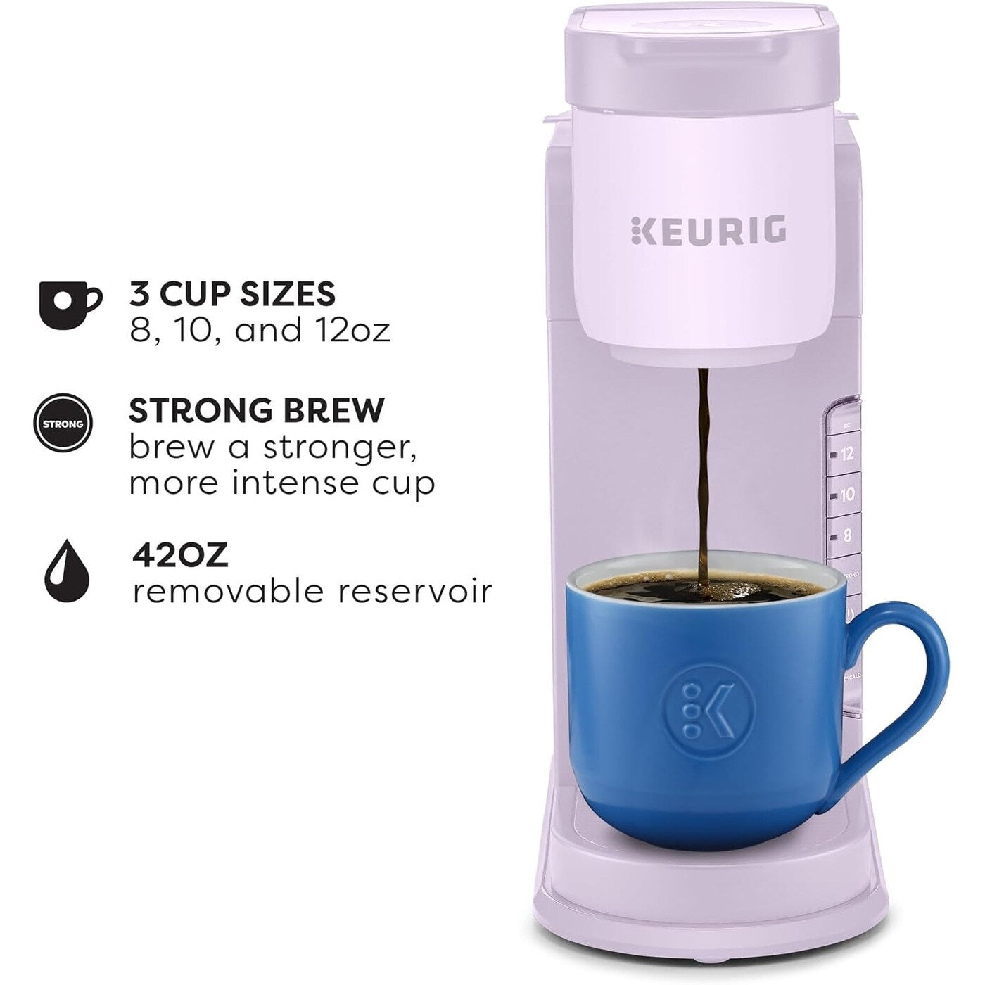 Cafetière K-Cup à dose unique, 3 tailles d'infusion, infusion forte, réservoir de 1,27 l, lavande