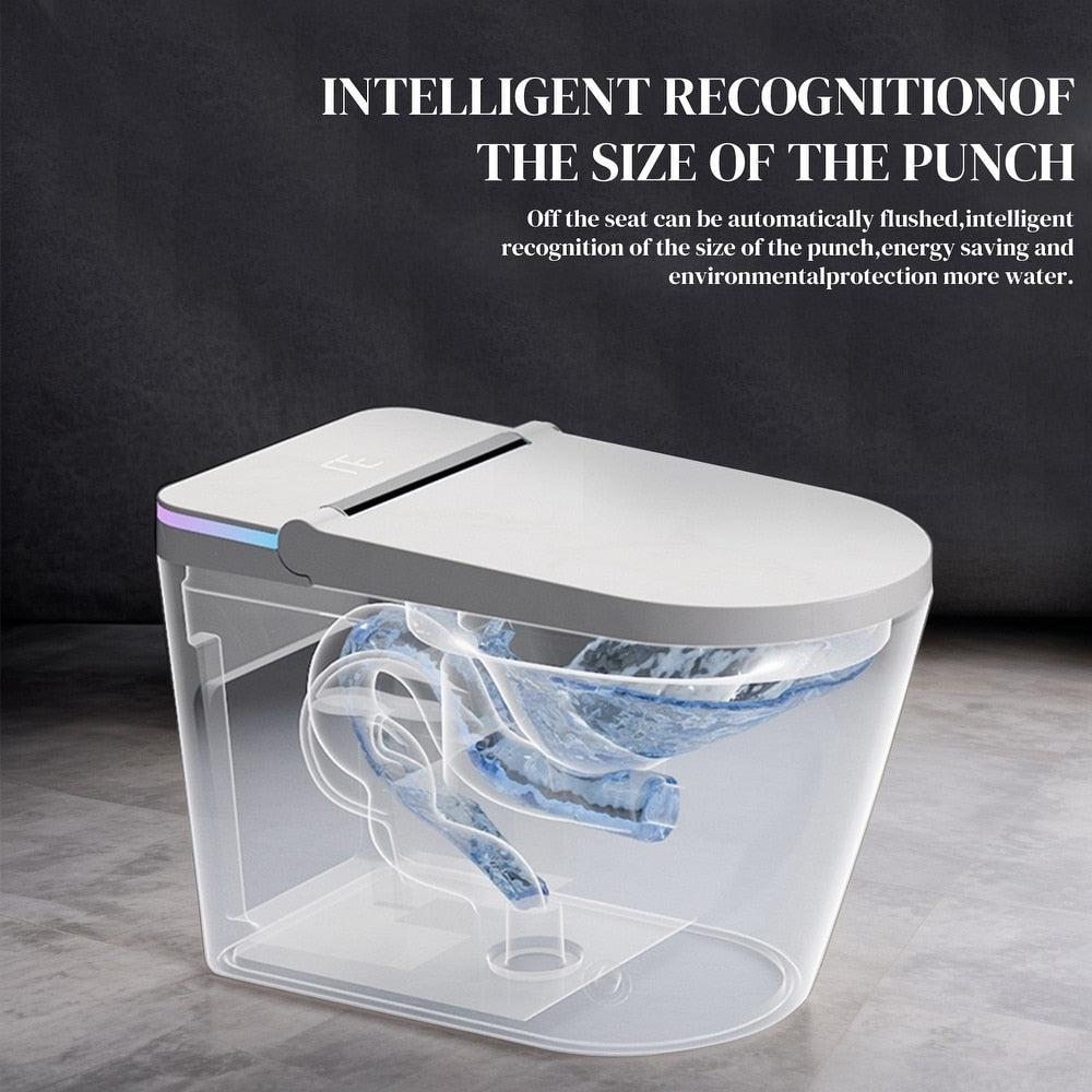 Toilettes intelligentes, toilettes bidet monobloc pour salles de bains, toilettes allongées modernes avec eau chaude, double chasse d'eau automatique, fonctionnement par capteur de pied