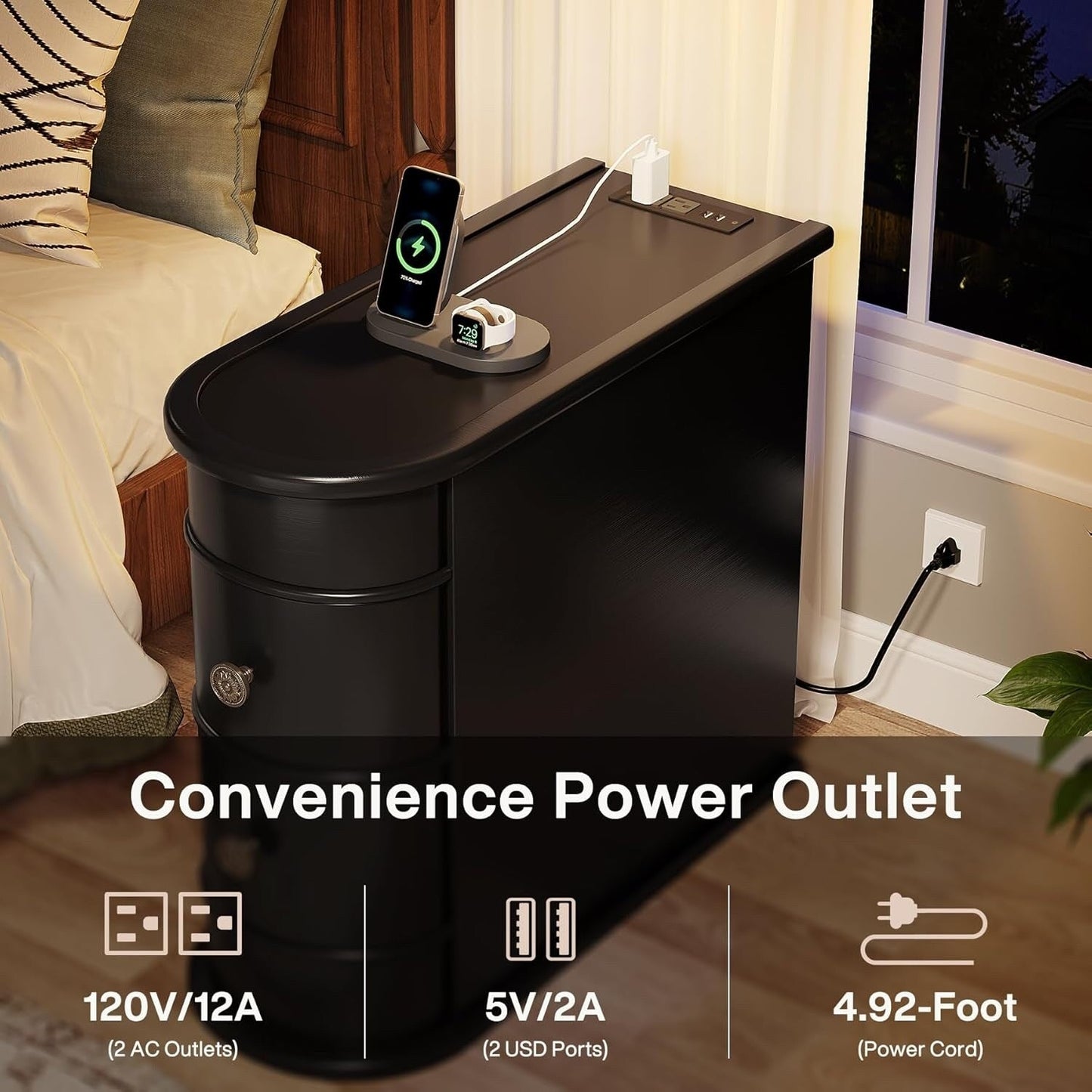 Table d'appoint étroite à deux tiroirs en bois massif